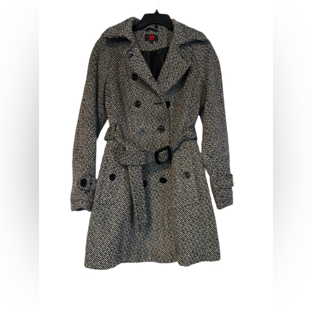 🧥 GALLERY Herringbone Trench Coat – Black/White | M